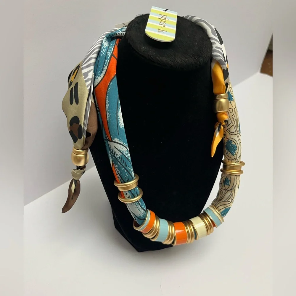 NWT ⚜️🧡💙⚜️ Piper K Adjustable Satin Scarf Necklace